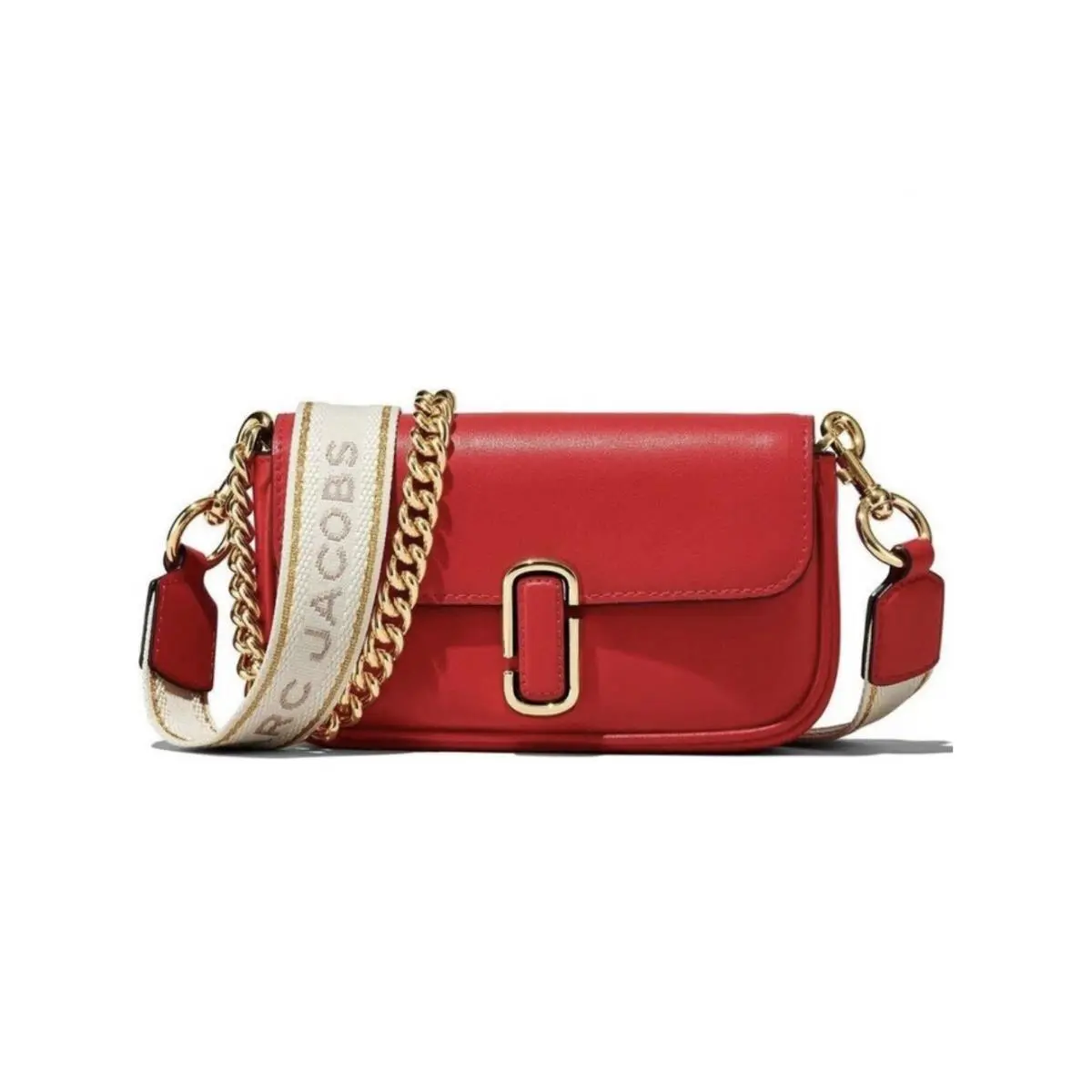 Marc Jacobs J Marc Mini True Red Shoulder Bag with Logo Buckle in Smooth Leather