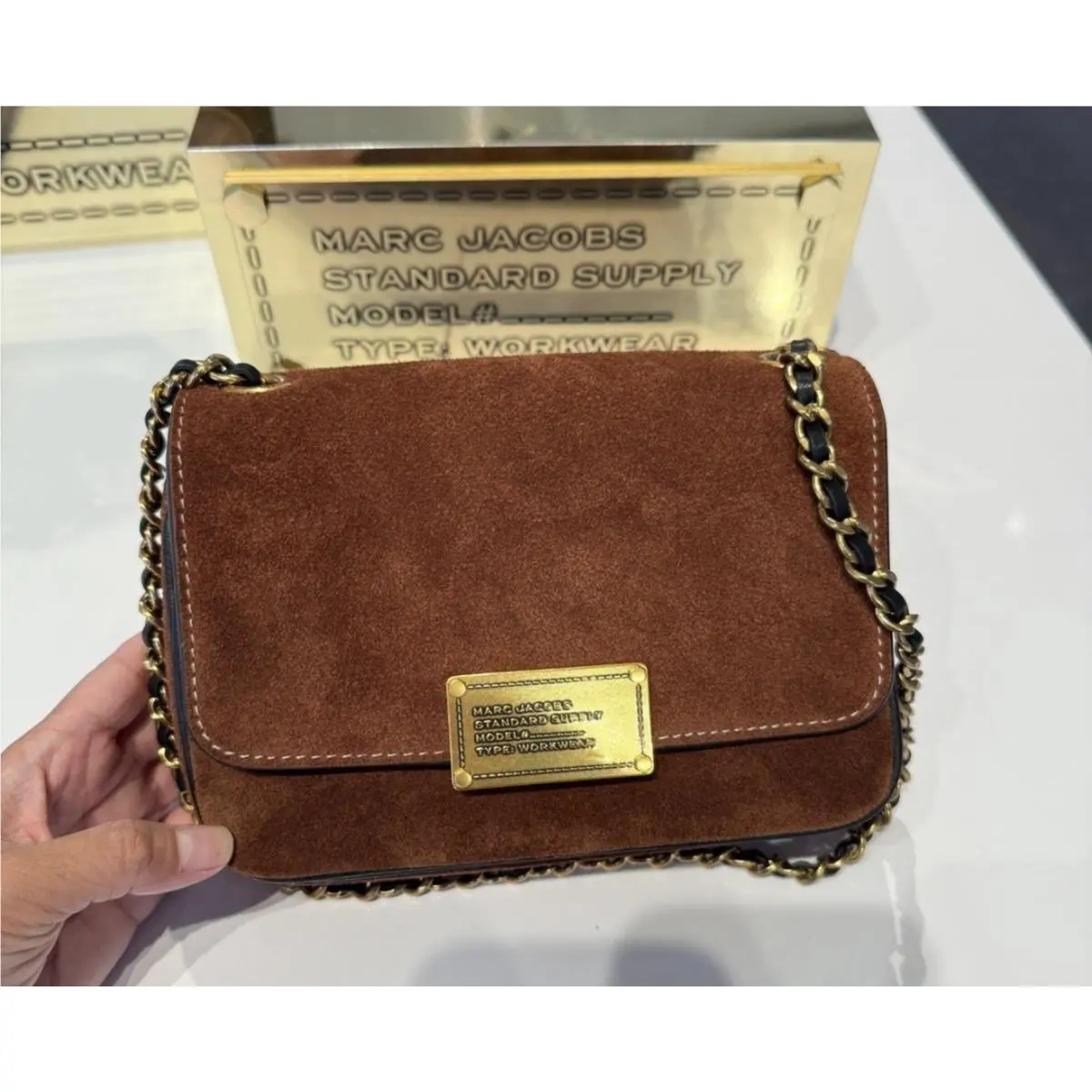 Marc Jacob The Plaza Suede Shoulder Bag 4F5HSH076H01 Cognac / Gold