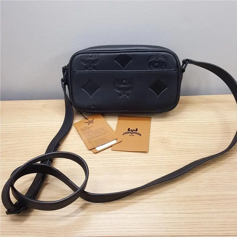 Mcm Black Leather Aren Crossbody Monogram Logo Luxury
