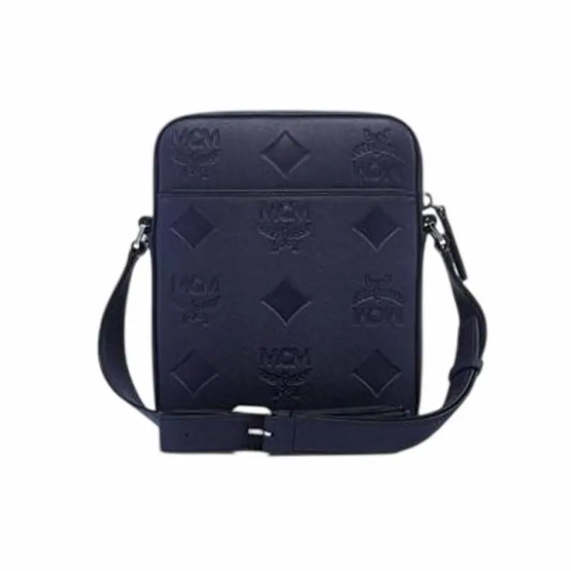 Mcm Klassik Monogram Embossed Leather Crossbody Bag in Navy Blue