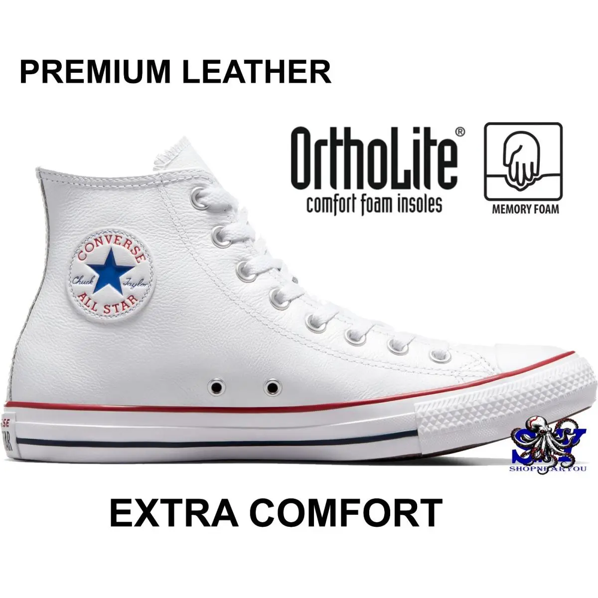 Converse Chuck Taylor Men`s High Top Leather Sneakers Shoes Kicks White