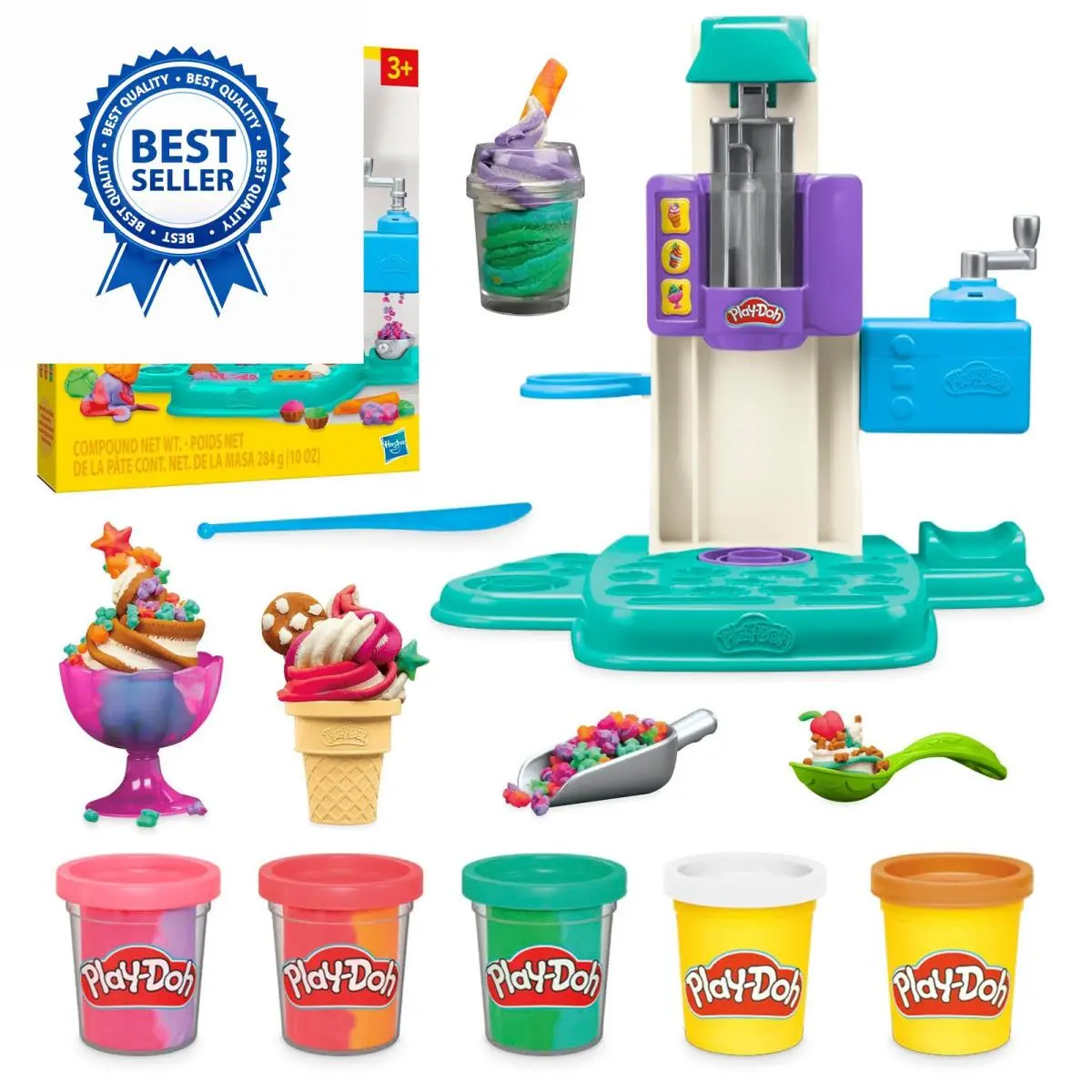 Play-doh Rainbow Swirl Ice Cream Playset with 7 Pretend Play Medium Red