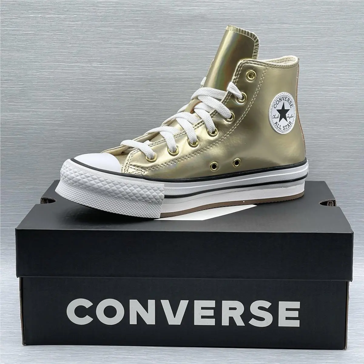 Converse Women`s 5 Sneakers Platform Metallic Gold Hi Top Eva Lift A12606C