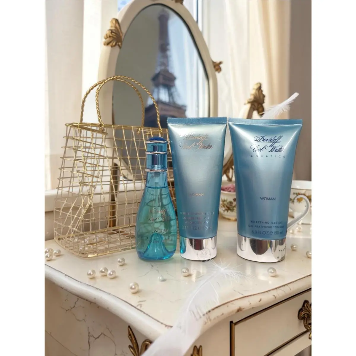 Davidoff Cool Water Set 1.7 Edt +3.4 Shower Breeze+5 Iced Gel Tonic W/purse