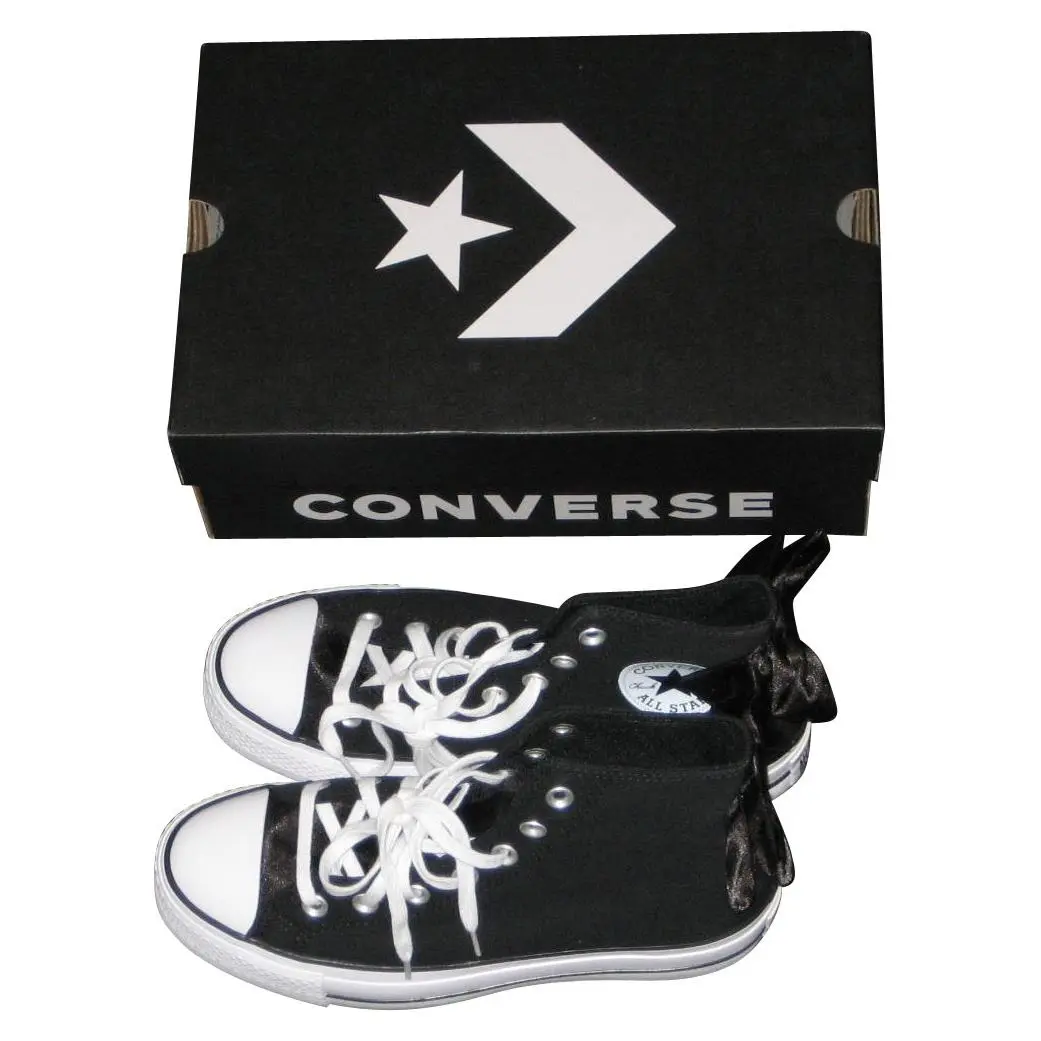 Converse Chuck Taylor All Star Lift Platform Bows Satin Black White Womens Sh