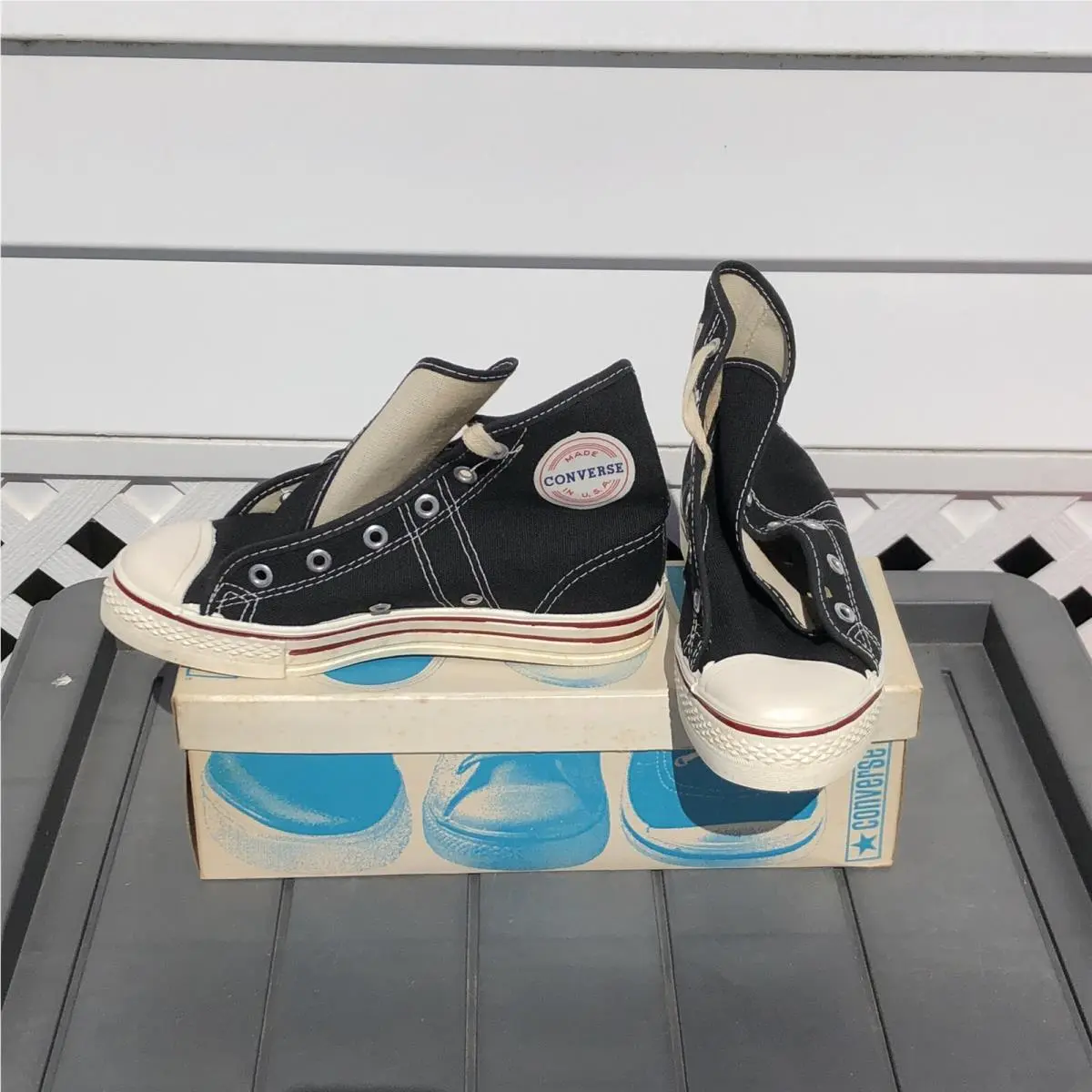 Vintage 70s Converse Made In Usa Fast Break Hi Black Canvass Old Stock Sz 3