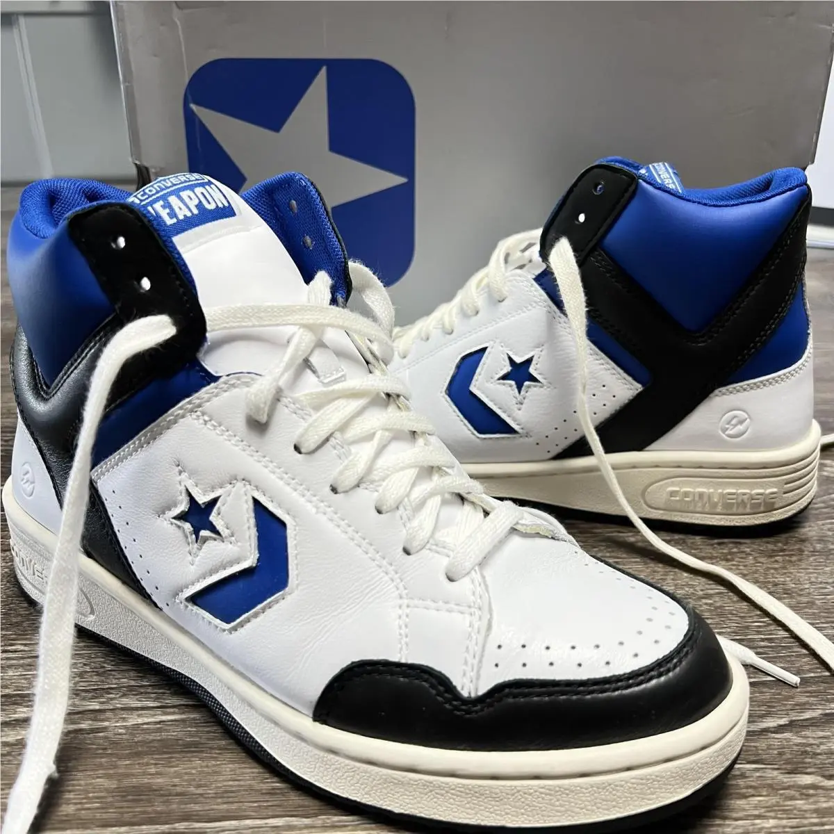 Converse Weapon Mid Frgmt Shoes Mens Size 9.5 White Royal Black A06083C Sneakers