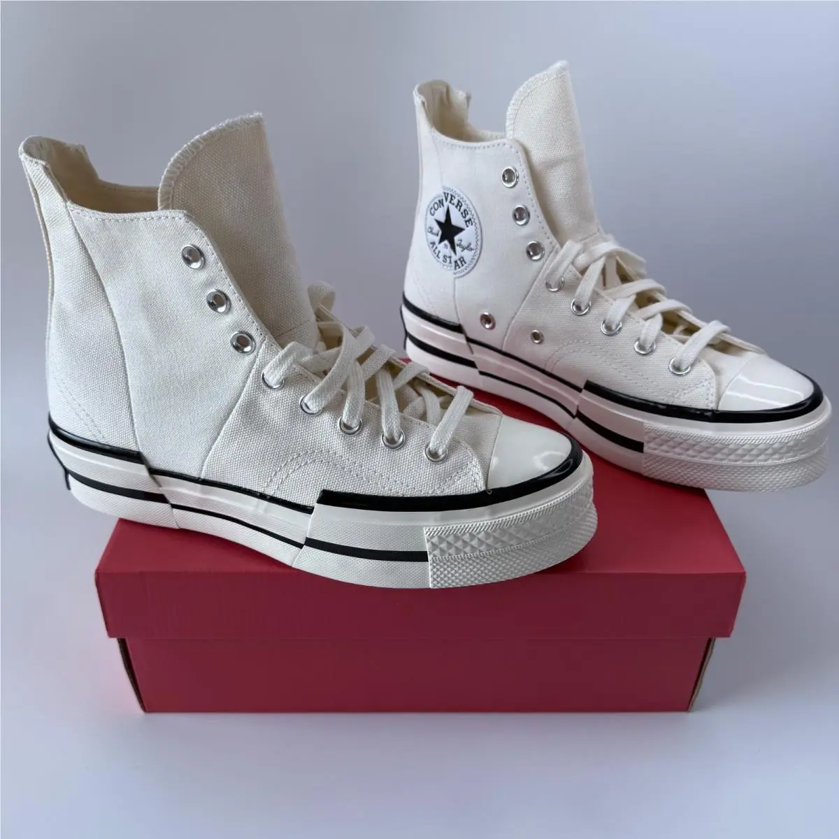 Converse Chuck 70 Plus High Men 8 Women 10 Platform Distort Egret/black A00915C