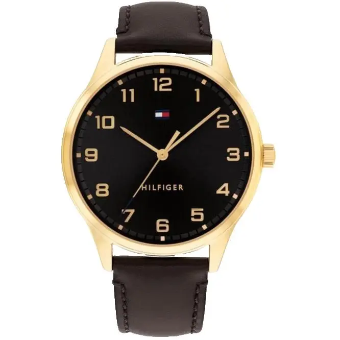 Tommy Hilfiger Essential 1791660 Black Dial Brown Leather Strap 44MM Mens Watch