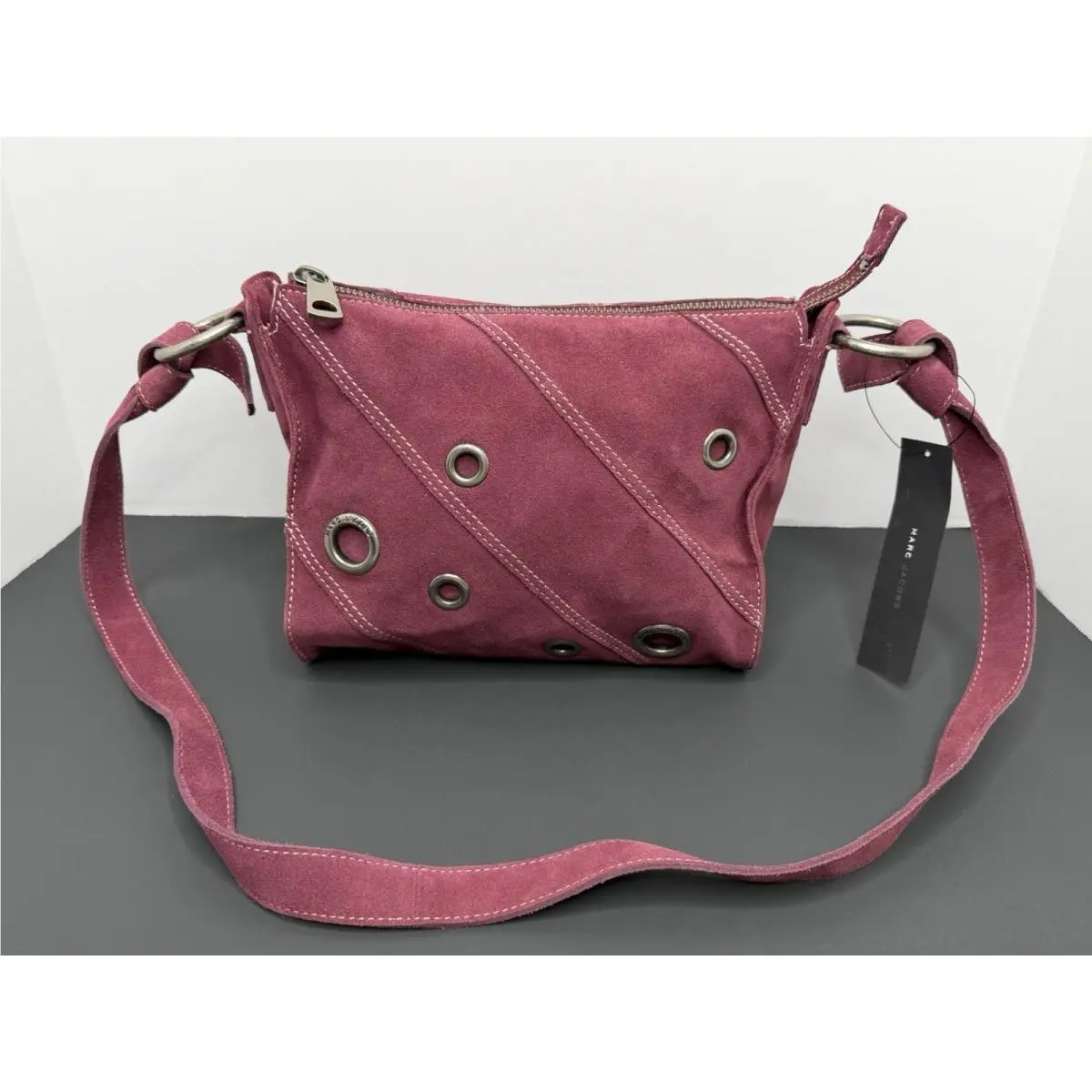 Marc Jacobs Merlot Suede Leather Silver Tone Grommets Crossbody Bag