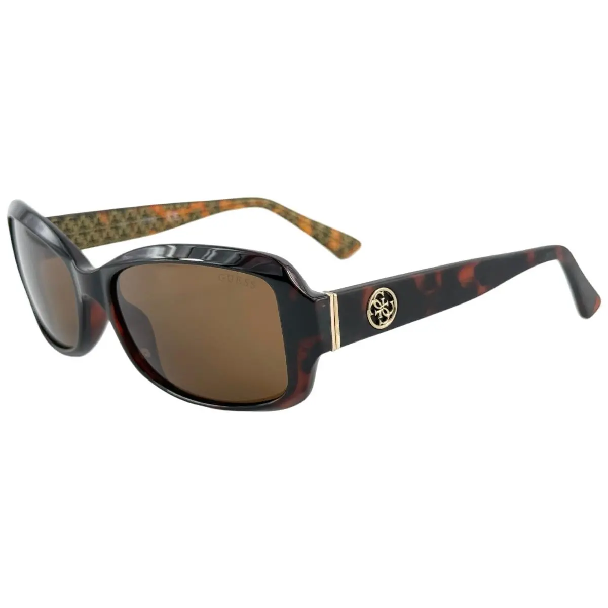 Guess GU7410 Womens Plastic Sunglass 52E Red Havana 55-16 Brown Lenses w Case