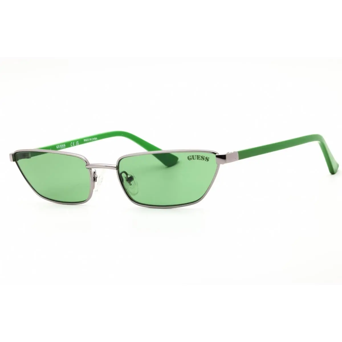 GU8285 08N Shiny Gunmetal/green 57-18-135 Sunglasses by Guess