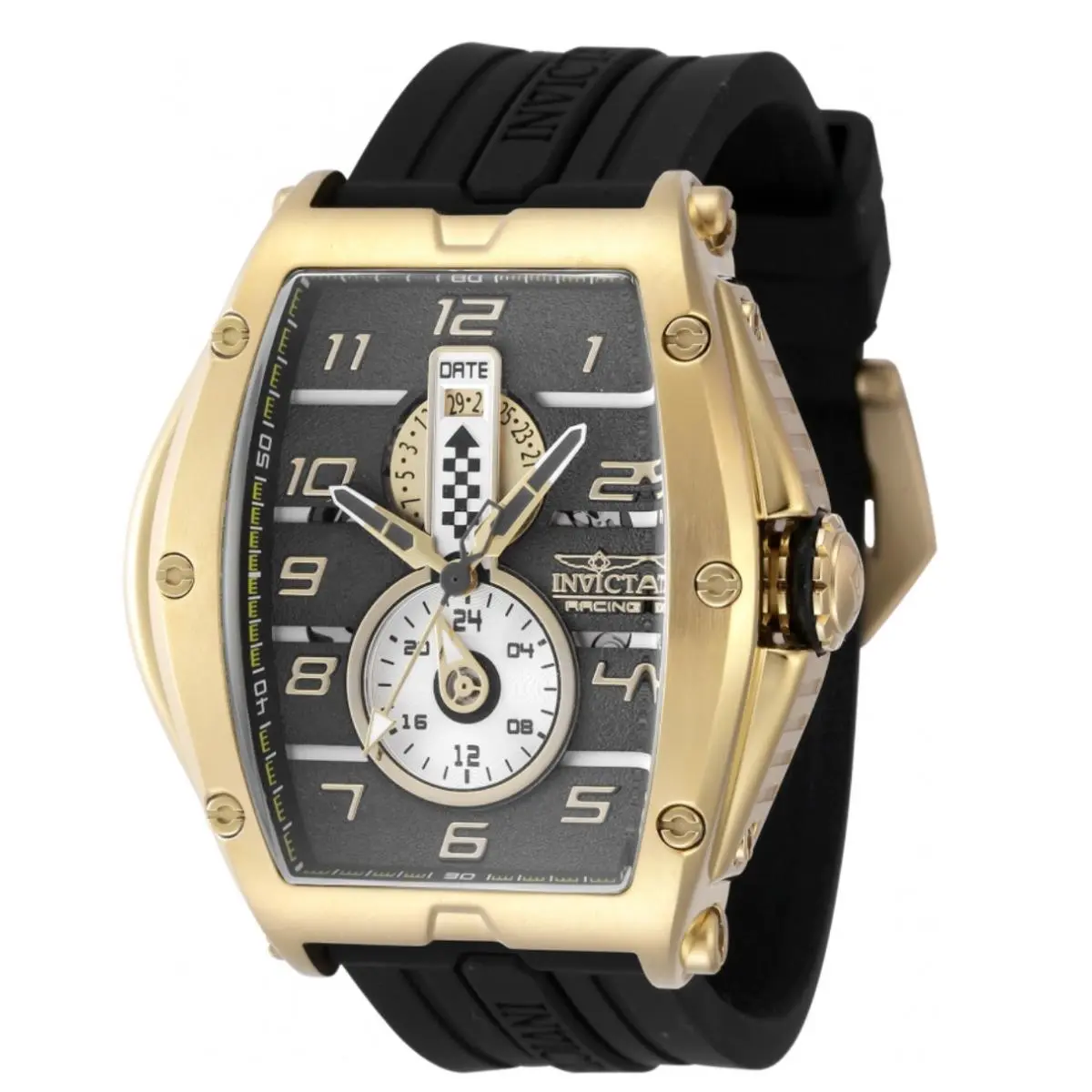 Invicta S1 Rally Diablo Racing Rpm Men`s 50mm Black Gold Quartz Watch 47386 - Dial: Black, Gold, Gray, White, Yellow, Band: Black, Bezel: Gold, Yellow, Gold,Yellow