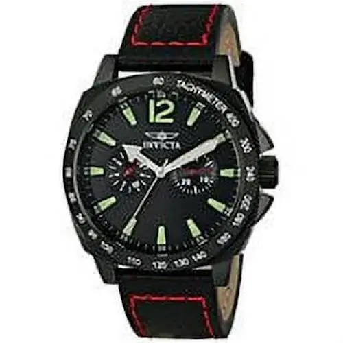 Men`s 0857 Stainless Steel Black Leather Watch Luminous Day Date by Invicta