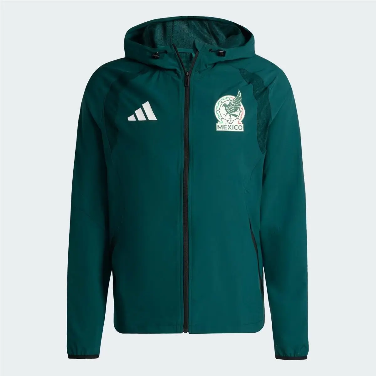 JZ6486 Mens Adidas Fmf Mexico Tiro Travel Full Zip Windbreaker - Aurora Ivy