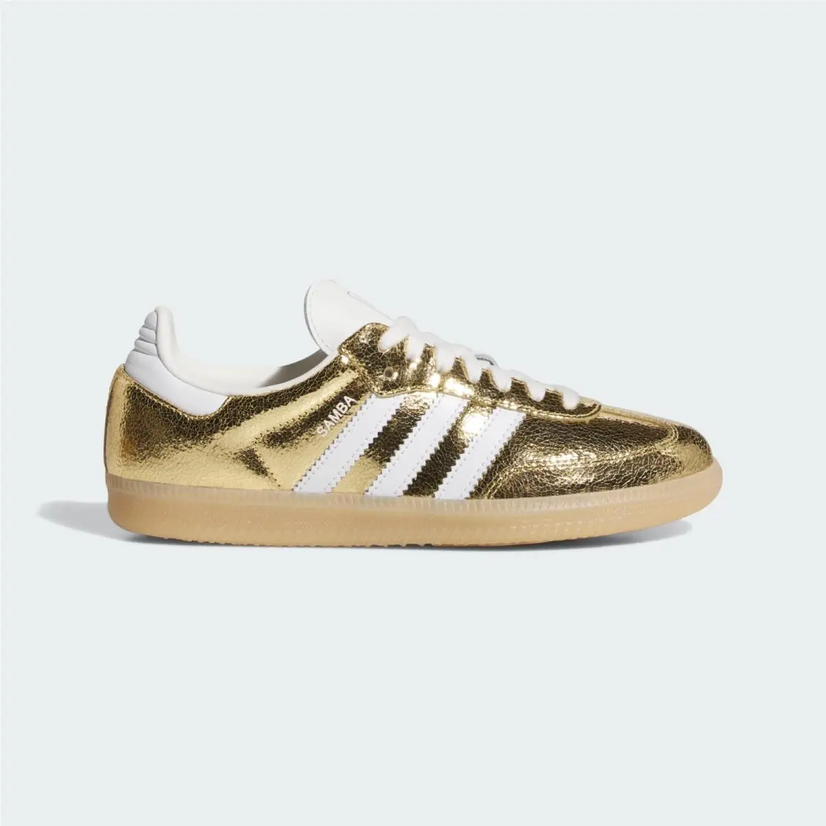 Adidas Samba OG Gold Metallic Cracked Leather Women`s Sports Sneaker KI5719