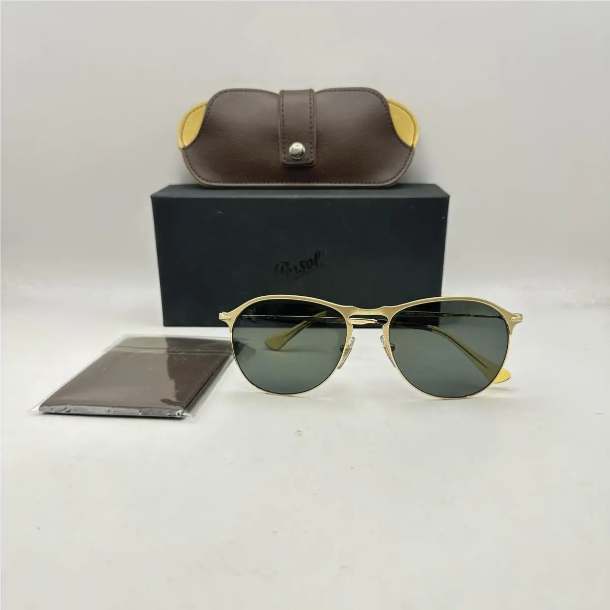 Persol Unisex Thin Metal Aviator Polarized Sunglasses PO7649S Gold