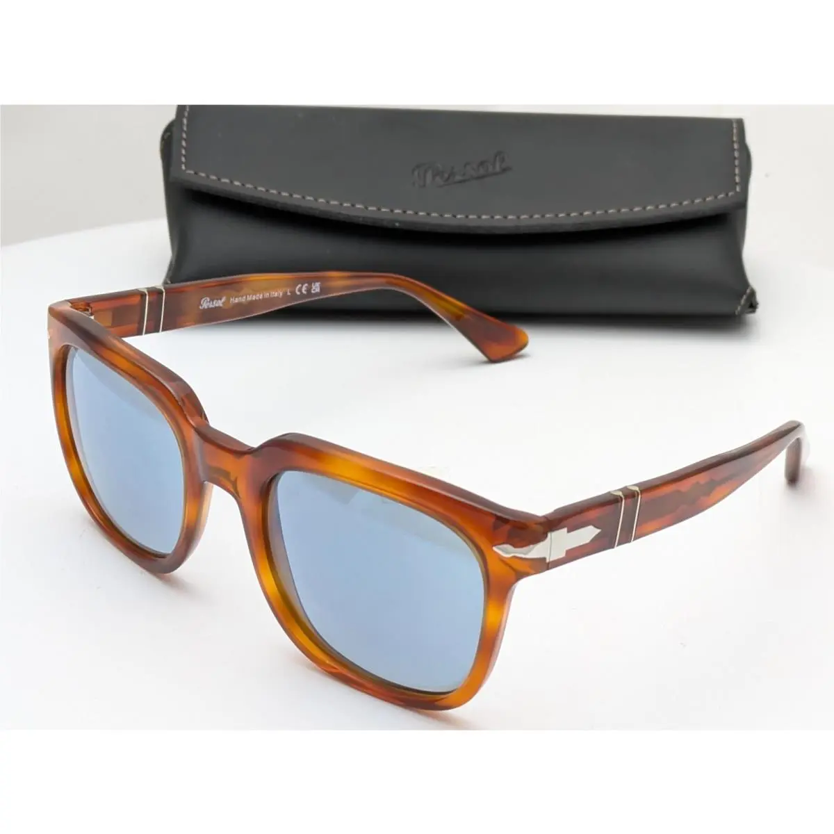 Persol Sunglasses 3323-S 96/56 Terra di Siena Square Frame w/ Blue Lens Men 53mm