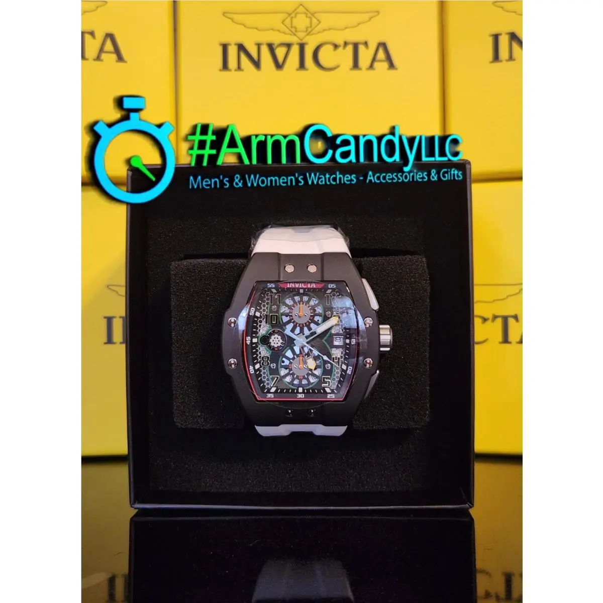 Invicta Racing Black Case White Silicone Straps 50395 Still Factory Wrapped