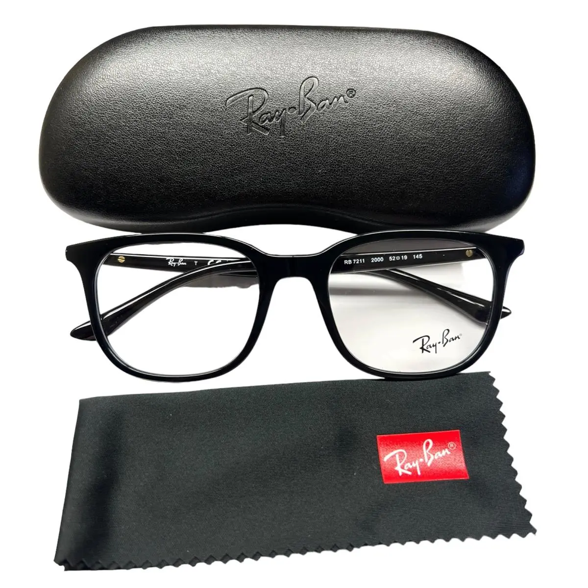 Ray-ban Eyeglasses Frames Glasses RB 7211 2000 Polished Black 52-19-145 W/case