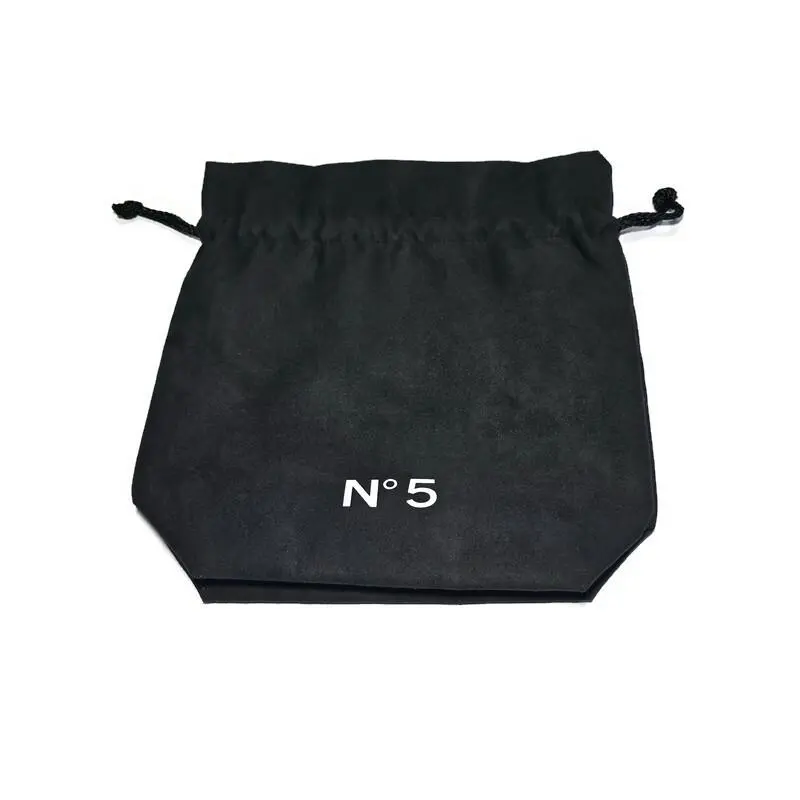Chanel No 5 Suede Black Drawstring Tote Bag Velvet Rope Satin Interior