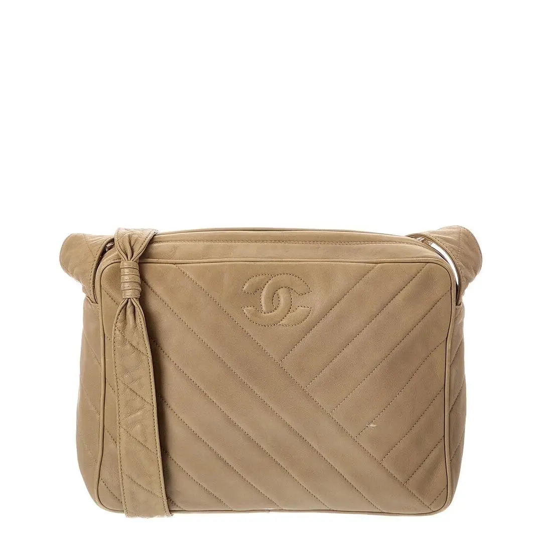 Chanel Beige Caviar Leather Cc Large Camera Bag Pre-loved Women`s