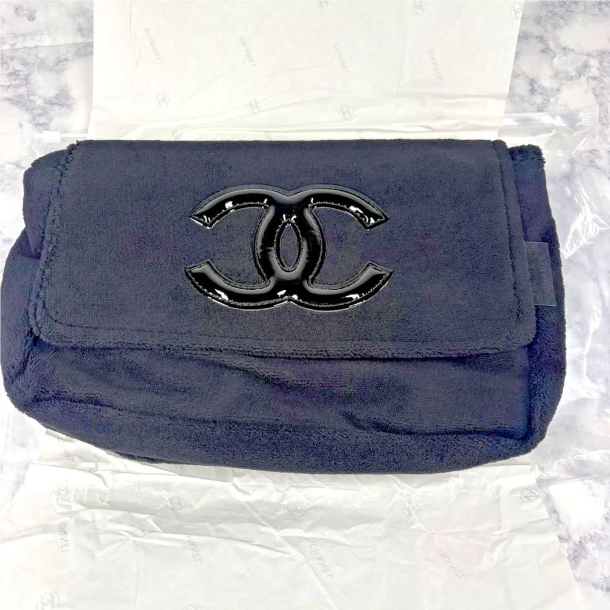 Chanel Precision Gwp Vip Goth Black on Black CC Fuzzy Shoulder Crossbody Bag
