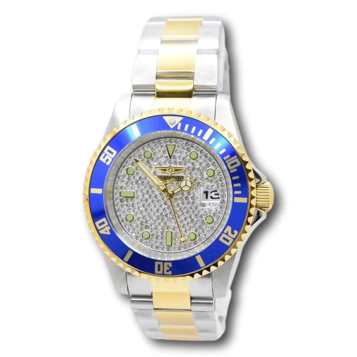 Invicta Pro Diver Azure Royale 40mm Two Tone Pave Crystal Quartz Watch 50287