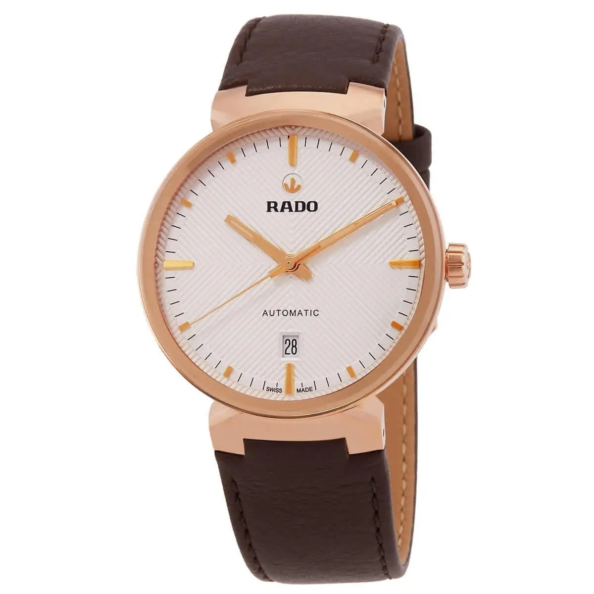 Rado Florence Automatic Silver White Dial Unisex Watch R48905015 - Dial: Silver White, Band: Brown, Bezel: Rose Gold PVD