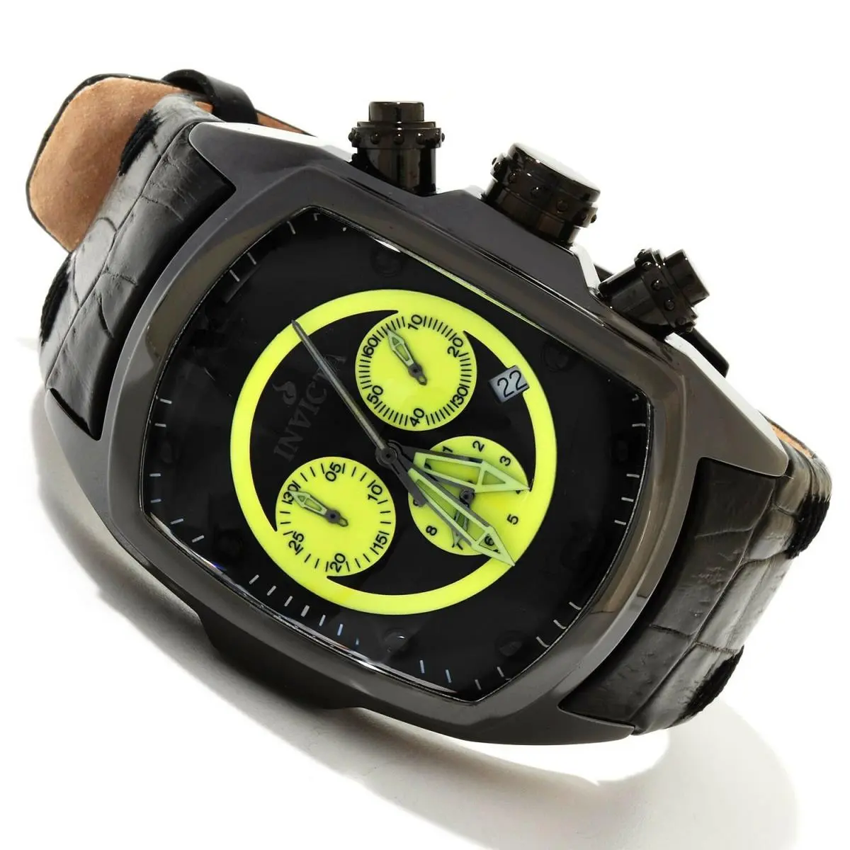 Invicta Lupah Chronograph Date Black Dial Black Leather Men`s Watch 10285