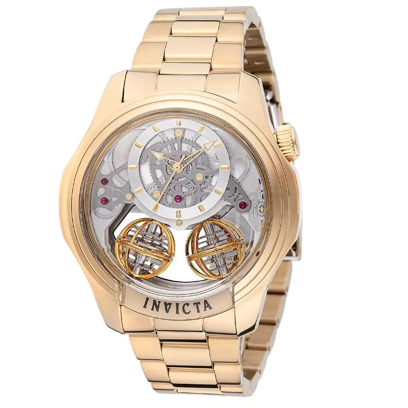 Invicta Specialty Twin-axis Men`s 46mm Quartz Watch Gold Skeleton Dial 48900