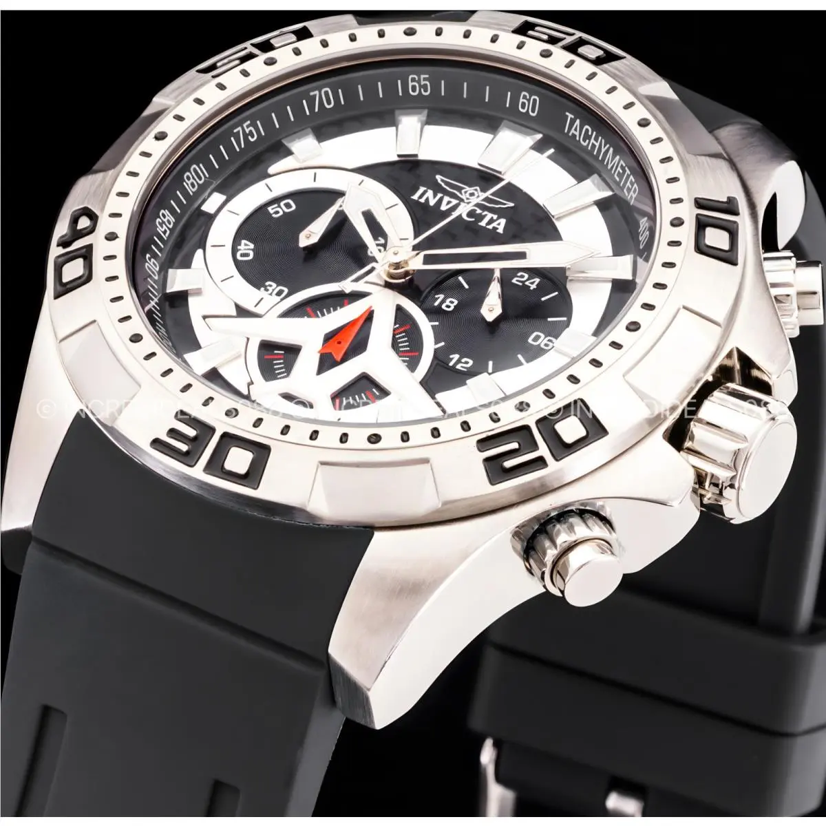 Invicta Mens Aviator Multi Function Black Carbon Fiber Dial Black Strap SS Watch