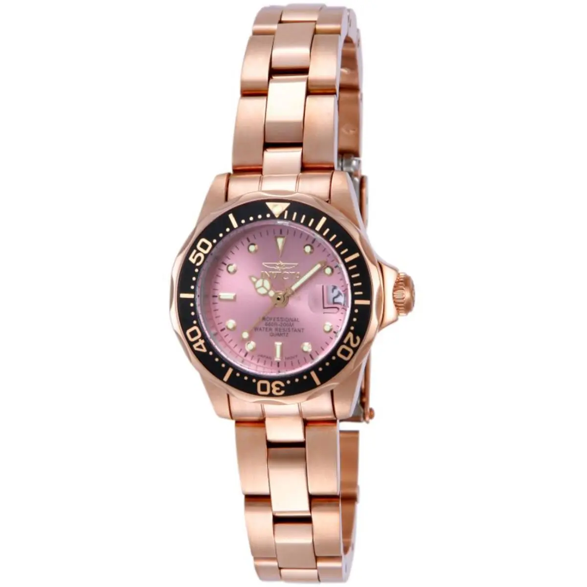 Women`s 14100 Pro Diver Quartz 3 Hand Pink Dial Watch by Invicta
