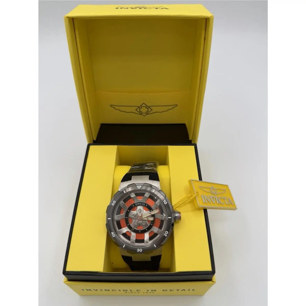 Invicta Racing 46mm Watch Gunmetal Case Black Silicone Band 49444