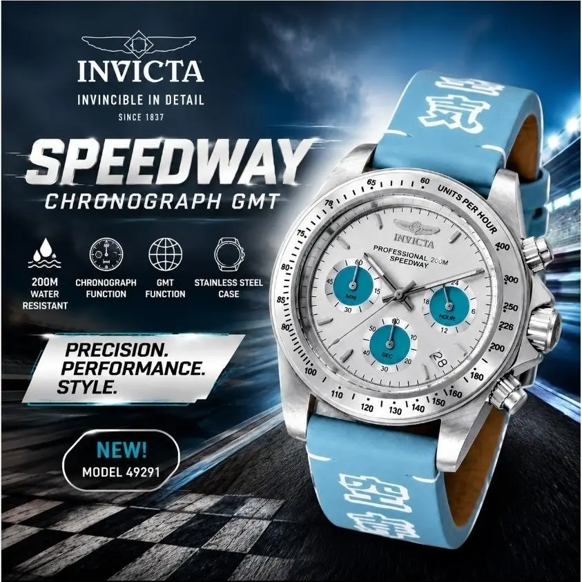 Invicta Speedway Chronograph Gmt Silver Dial Quartz 200M 49291 Men`s Watch