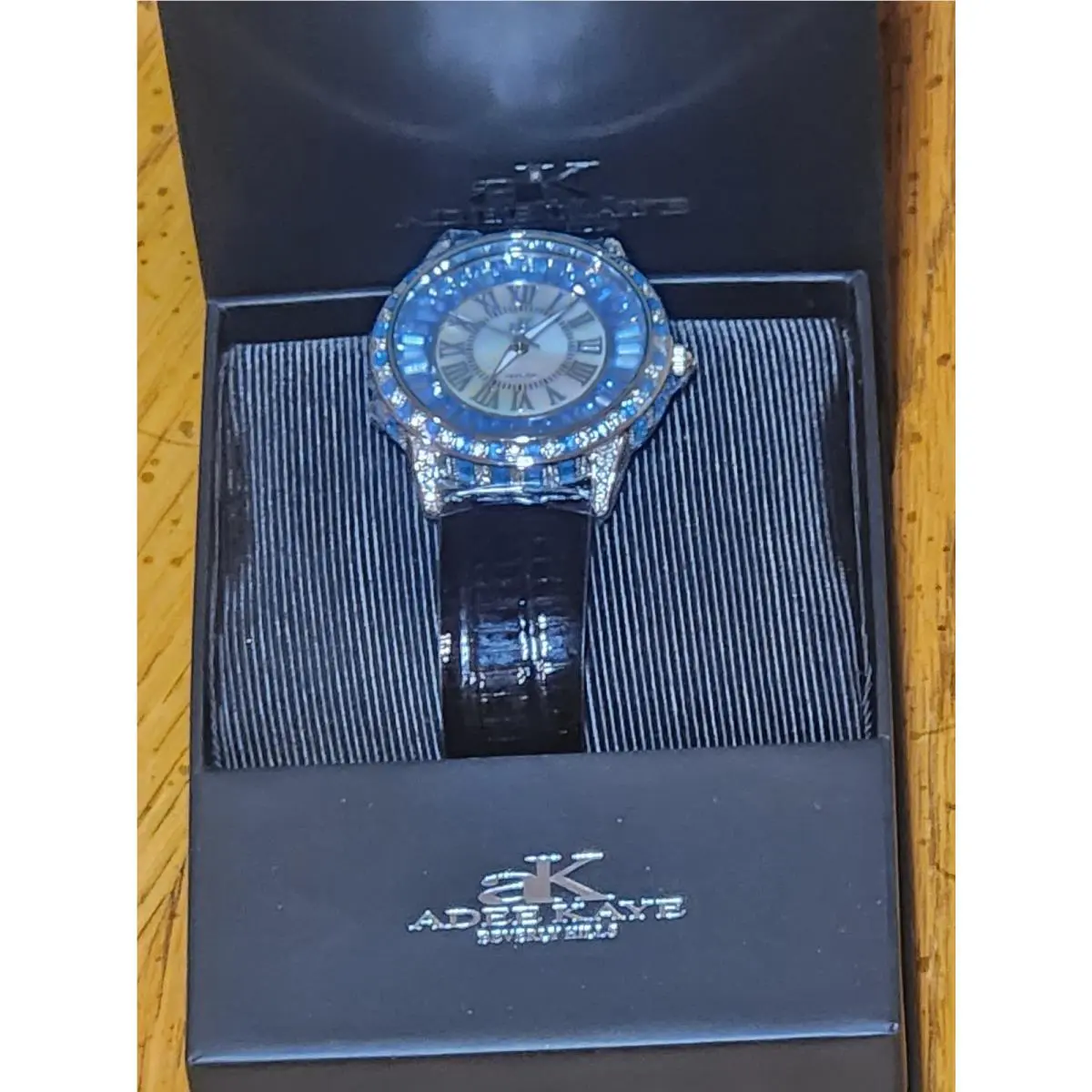 Women`s Quartz Watch Mother of Pearl Dial Black Leather AK2524-LBU by Adee Kaye