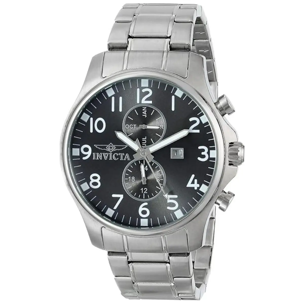 Invicta 17073 Men`s Silver-tone Steel Case Charcoal Dial Silver-tone Bracelet