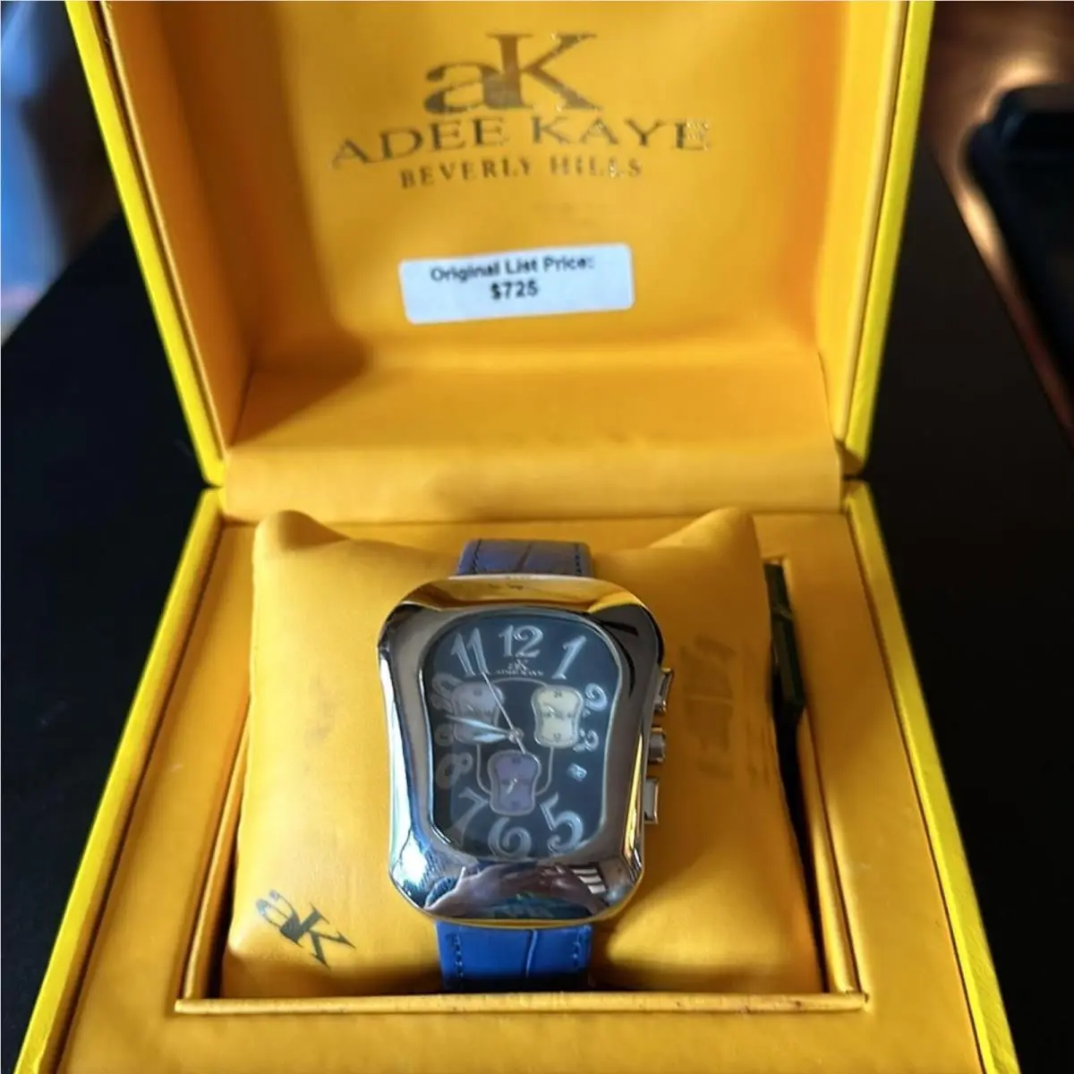 Adee Kaye Women’s Large Face Chronograph Watch Silver / Blue Leather Band