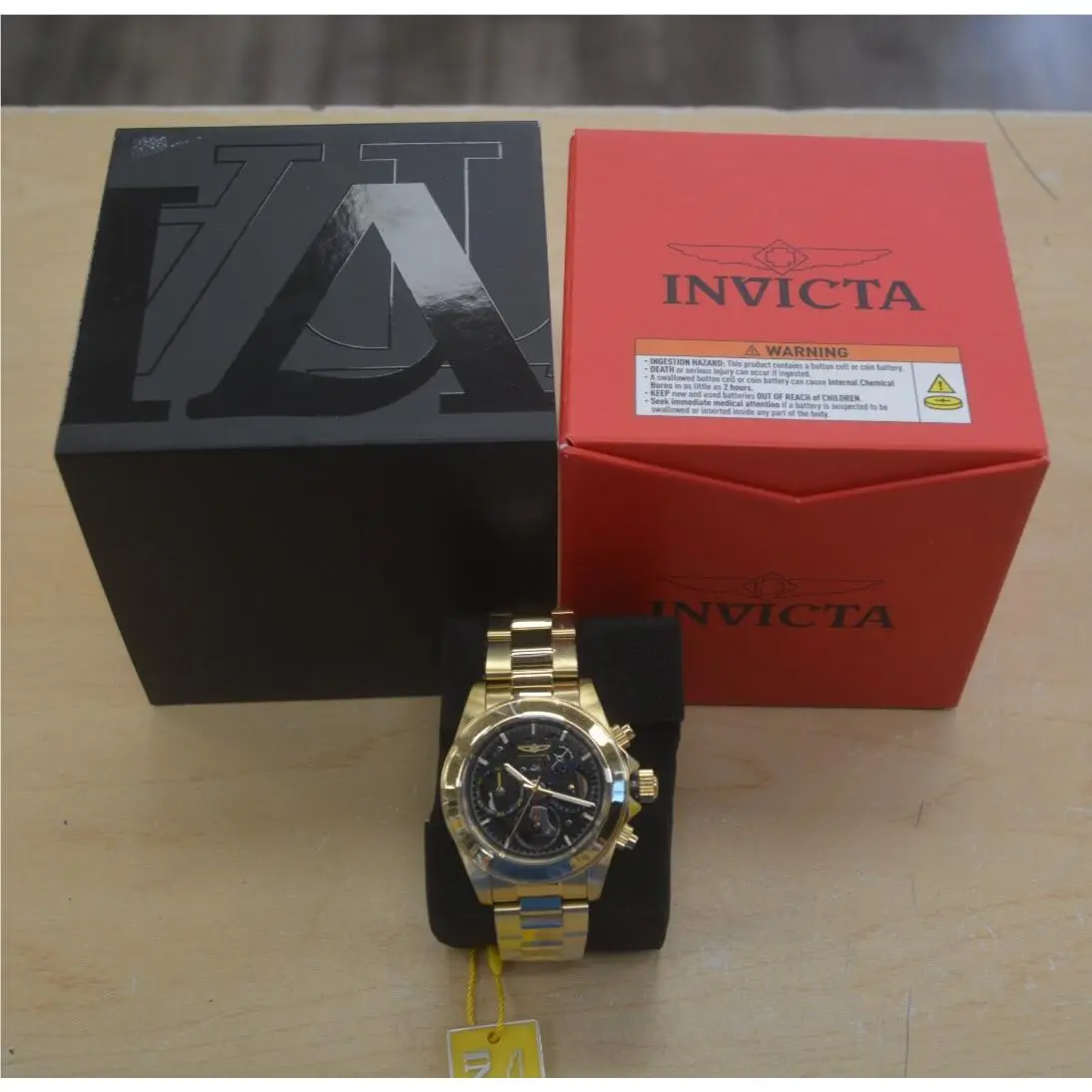 Invicta 50272 Black Face Wristwatch Gold Tone