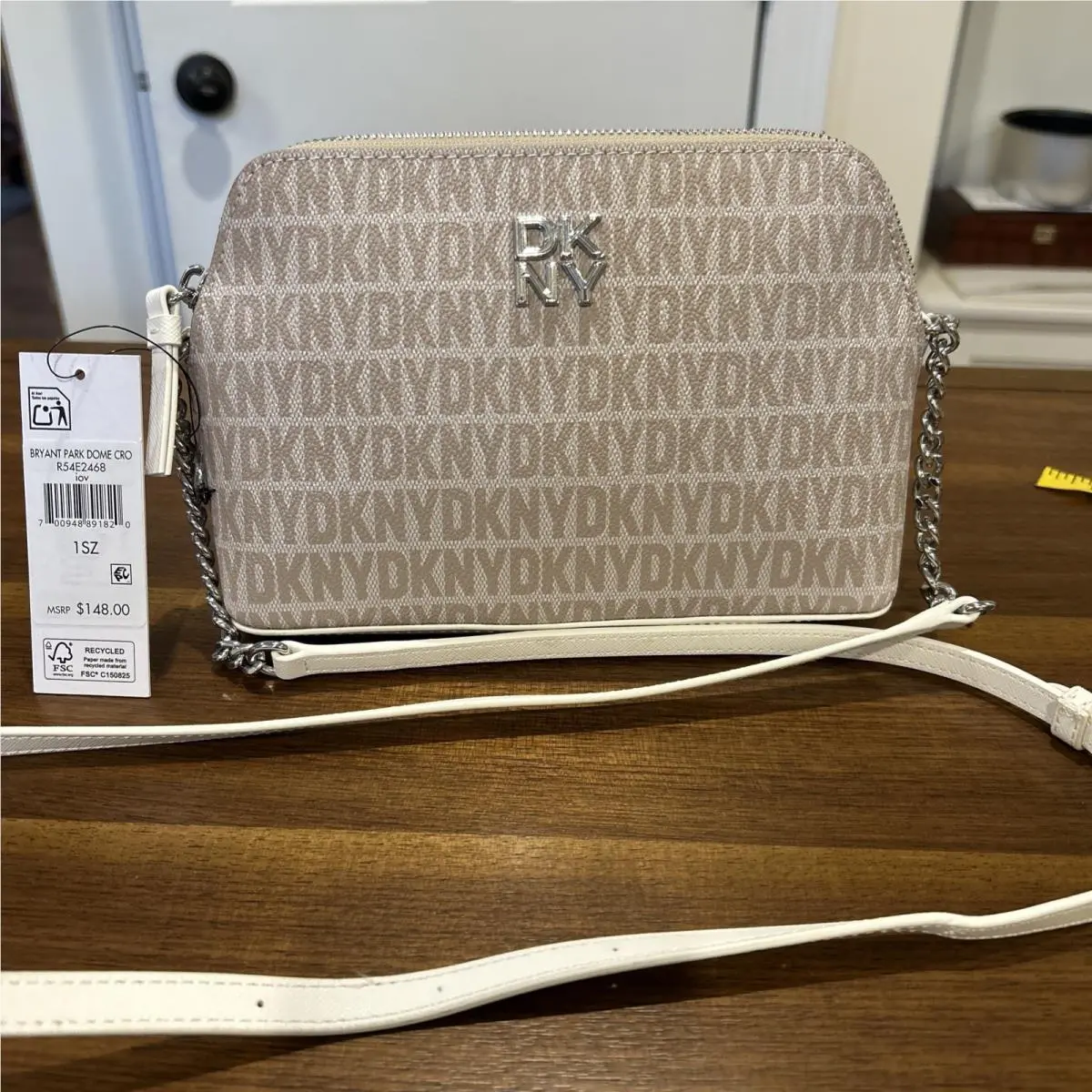 Dkny Logo Bryant Park Small Demi Crossbody Purse Silver Chain Retail:$148