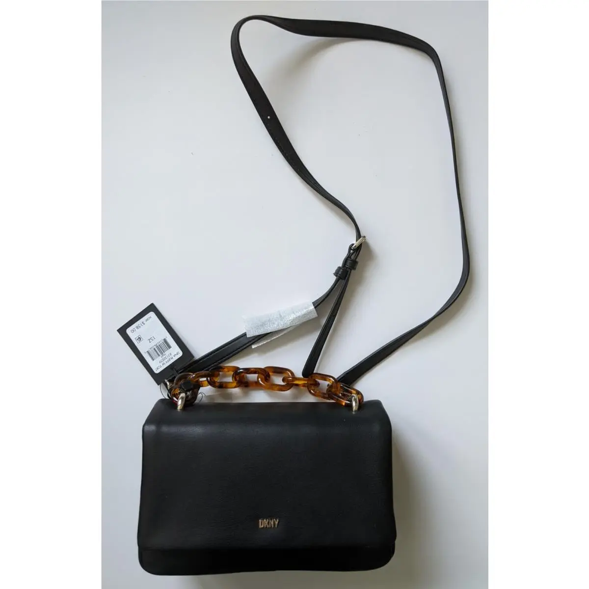 Dkny Sina Puffy Flap Shoulder Crossbody Black Tortoise Chain Handbag Handle