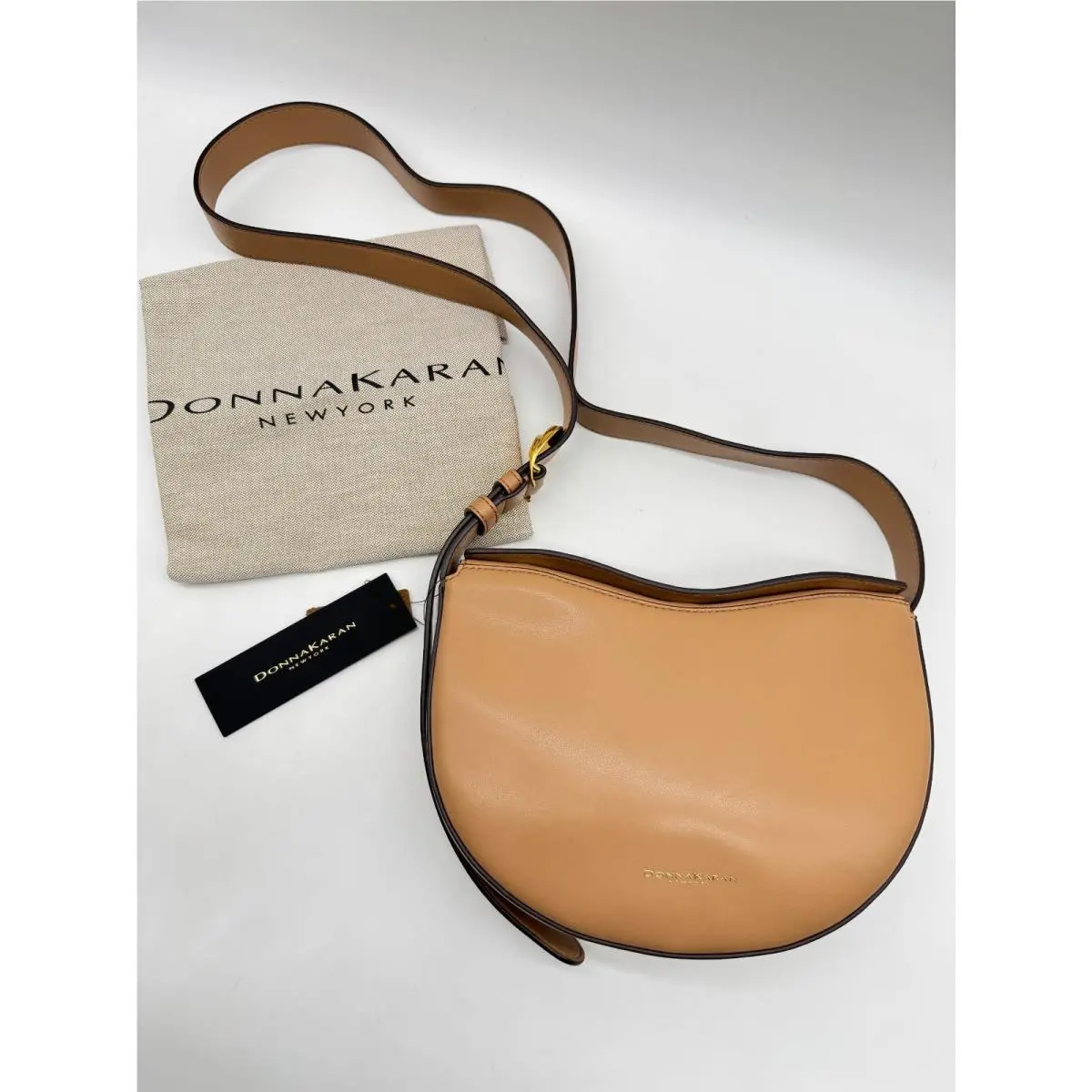 Donna Karan NY Valley Stream Buckle Smooth Leather Crossbody + Dust Bag - Almond