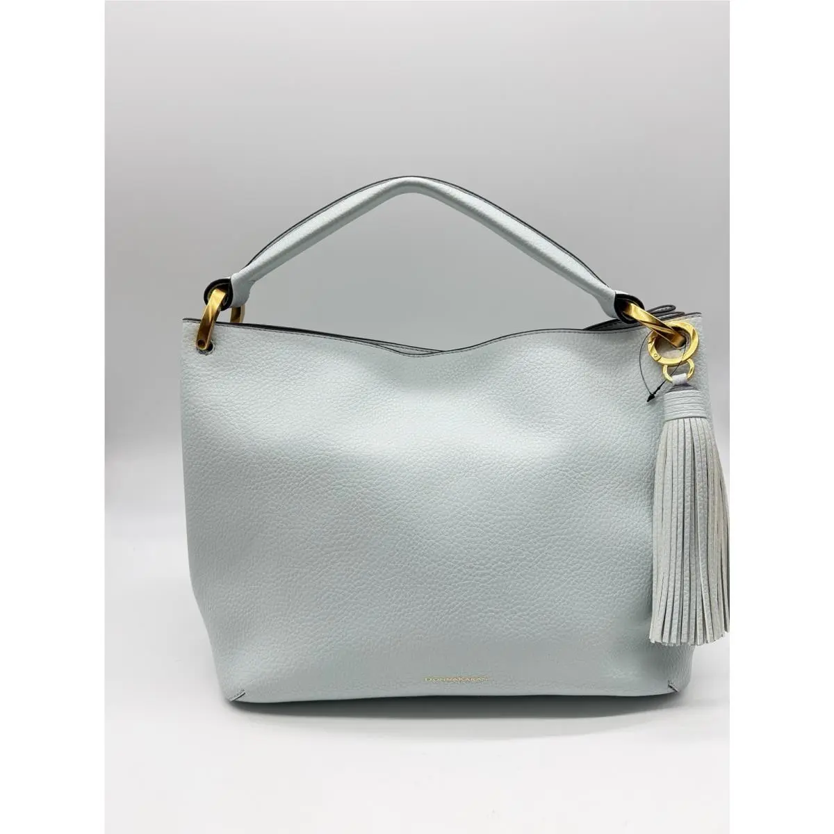 Donna Karan NY Glenwood Leather Tassel Large Shoulder Bag + Dust Bag Frost Blue
