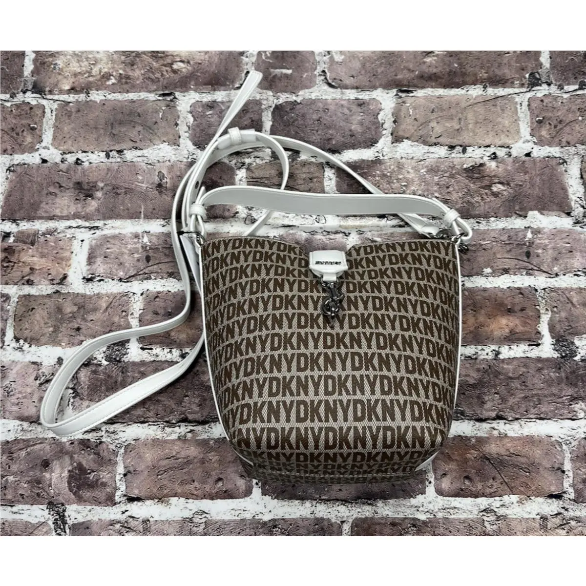 Dkny Crossbody Bag Purse Monogram Logo All Over Print Brown Y2K Style Mini