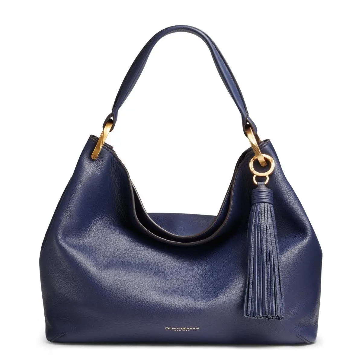 Donna Karan N Y Glenwood Leather Shoulder Bag Tassel Detail Dark Night