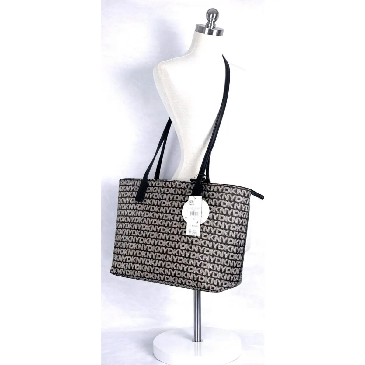Dkny Saige Large Tote Bag Brown Black Logo Shoulder Purse Zip Top W/ Pouch by DKNY