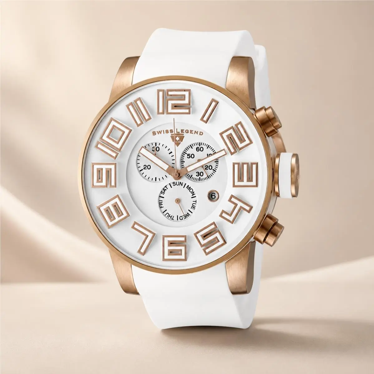 Swiss Legend Watch SL-30427-RG-02 Men`s Airbourne White Silicone White Dial Rose