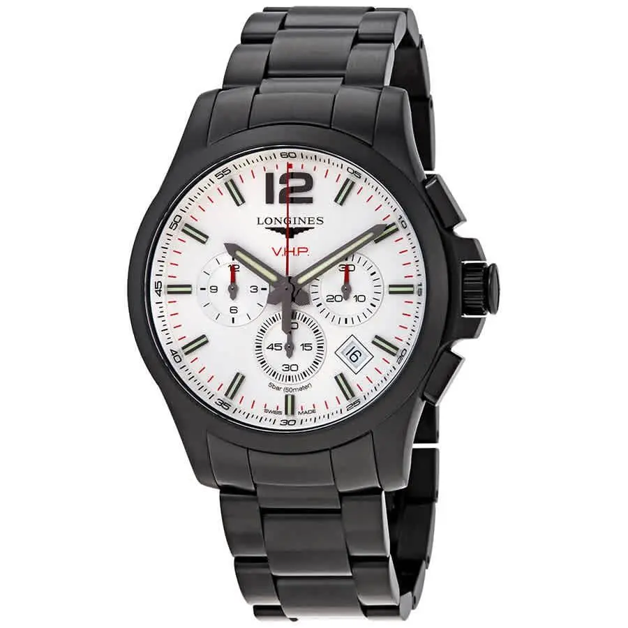 Longines Conquest V.h.p. Perpetual Chronograph Quartz Men`s Watch L37272766 - Dial: Silver, Band: Black, Bezel: Black