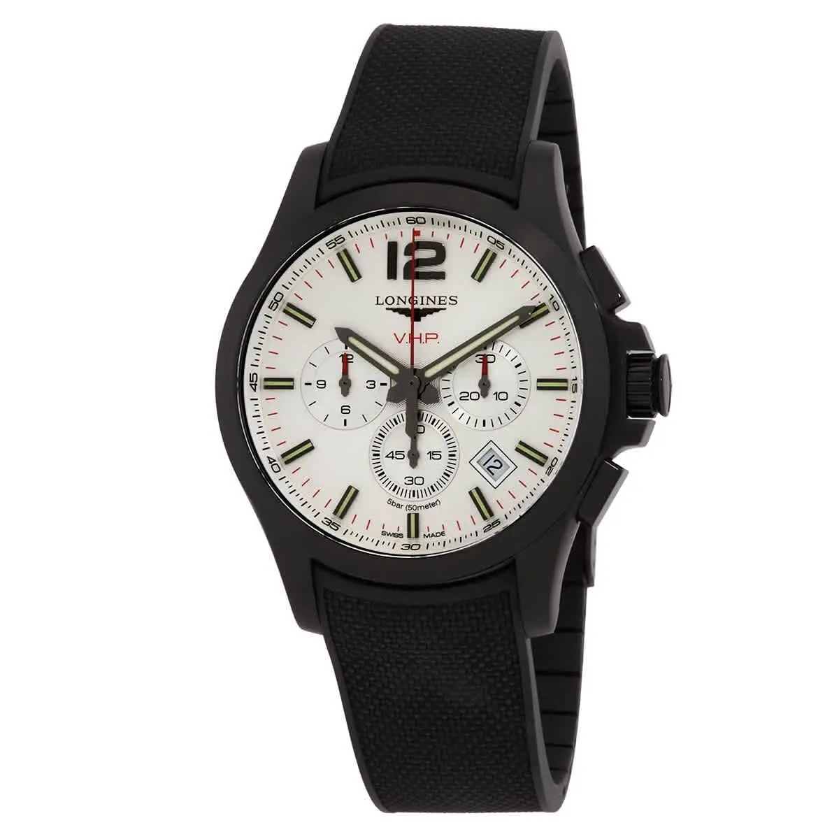 Longines Conquest V.h.p. Perpetual Quartz Silver Dial Men`s Watch L3.727.2.76.9 - Dial: Silver, Band: Black, Bezel: Black