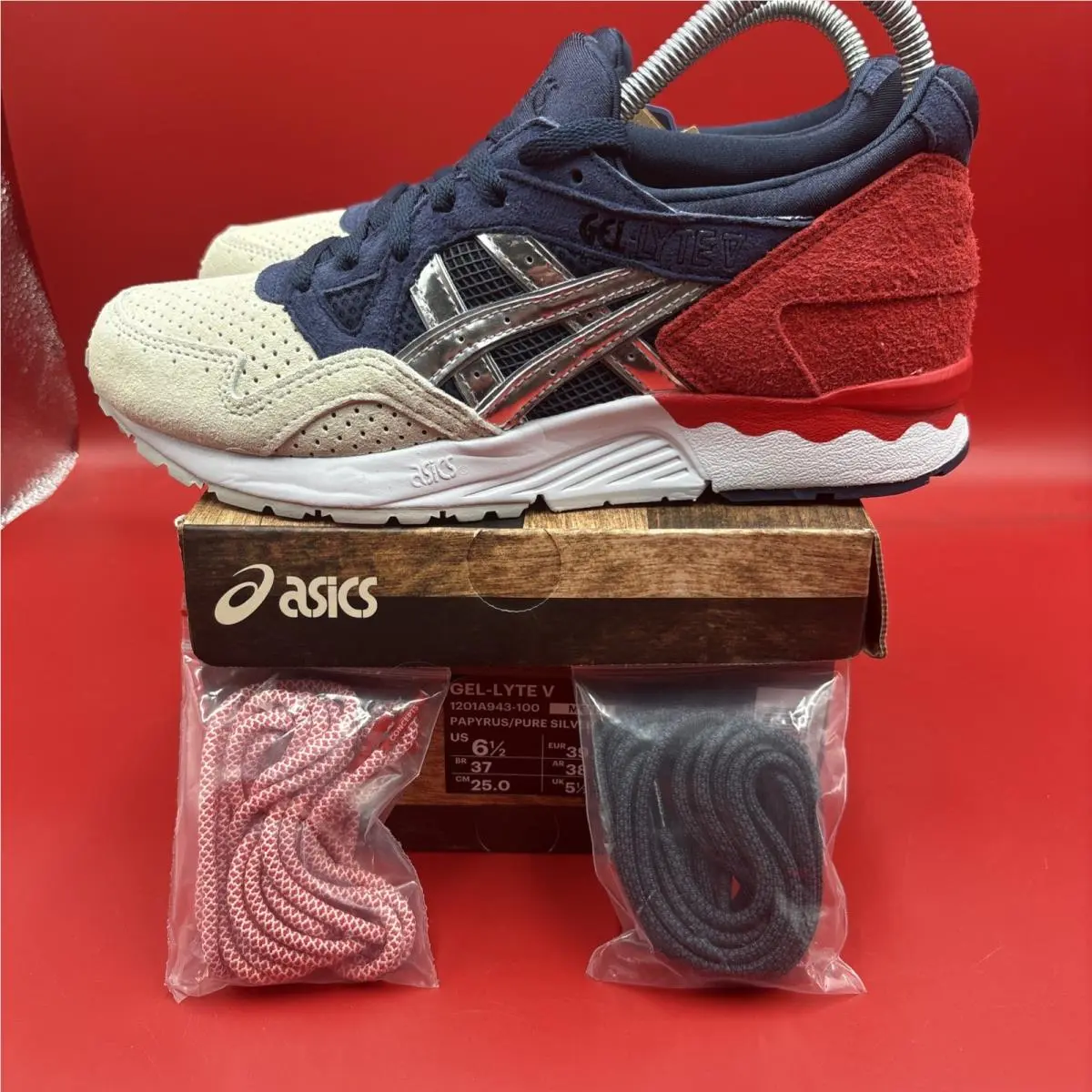Asics Gel-lyte Size 6.5 Navy/red Men`s Running Shoes Athletic Sneakers
